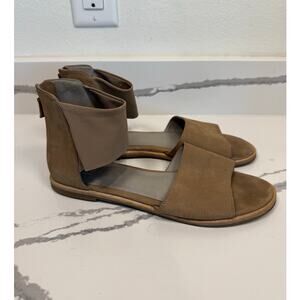 Eileen Fisher Women's Two-Piece Open Toe Flat Sandal Size 8 Mesh Upper Taupe